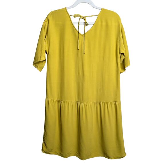 Eileen Fisher Yellow Yarow Tencel Viscose Crepe Drop Waist Dress XXS $268 - Picture 3 of 7
